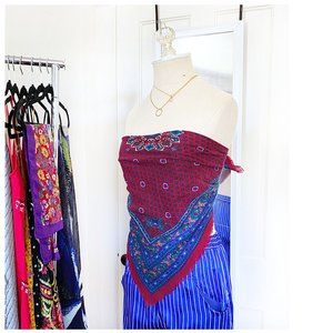 [ VINTAGE ] Square Burgundy Printed Scarf